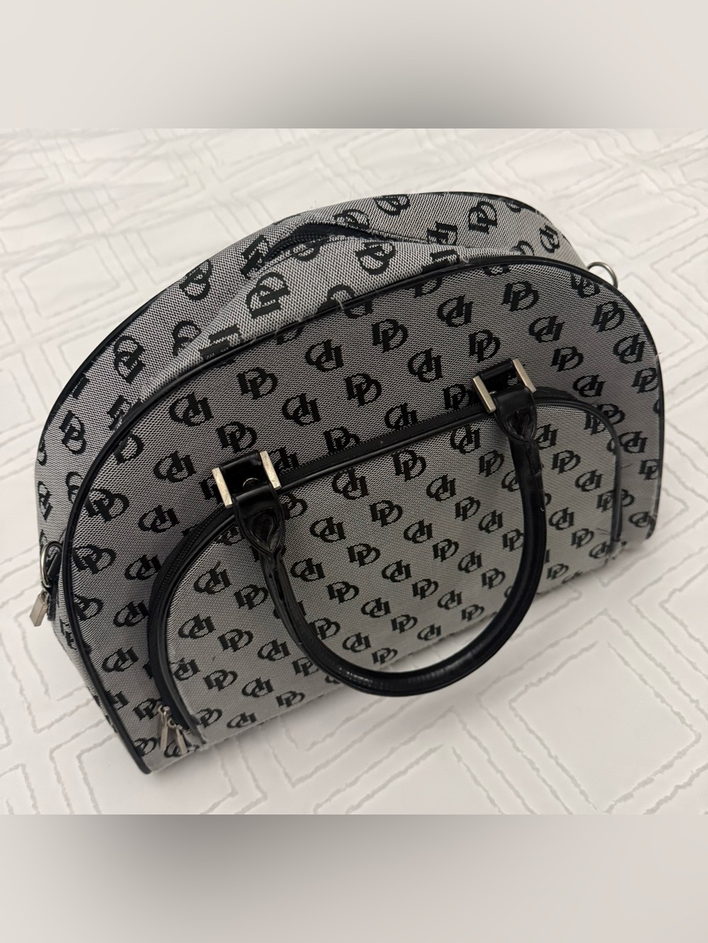 Gray Monogram Dome Satchel with Black Trim